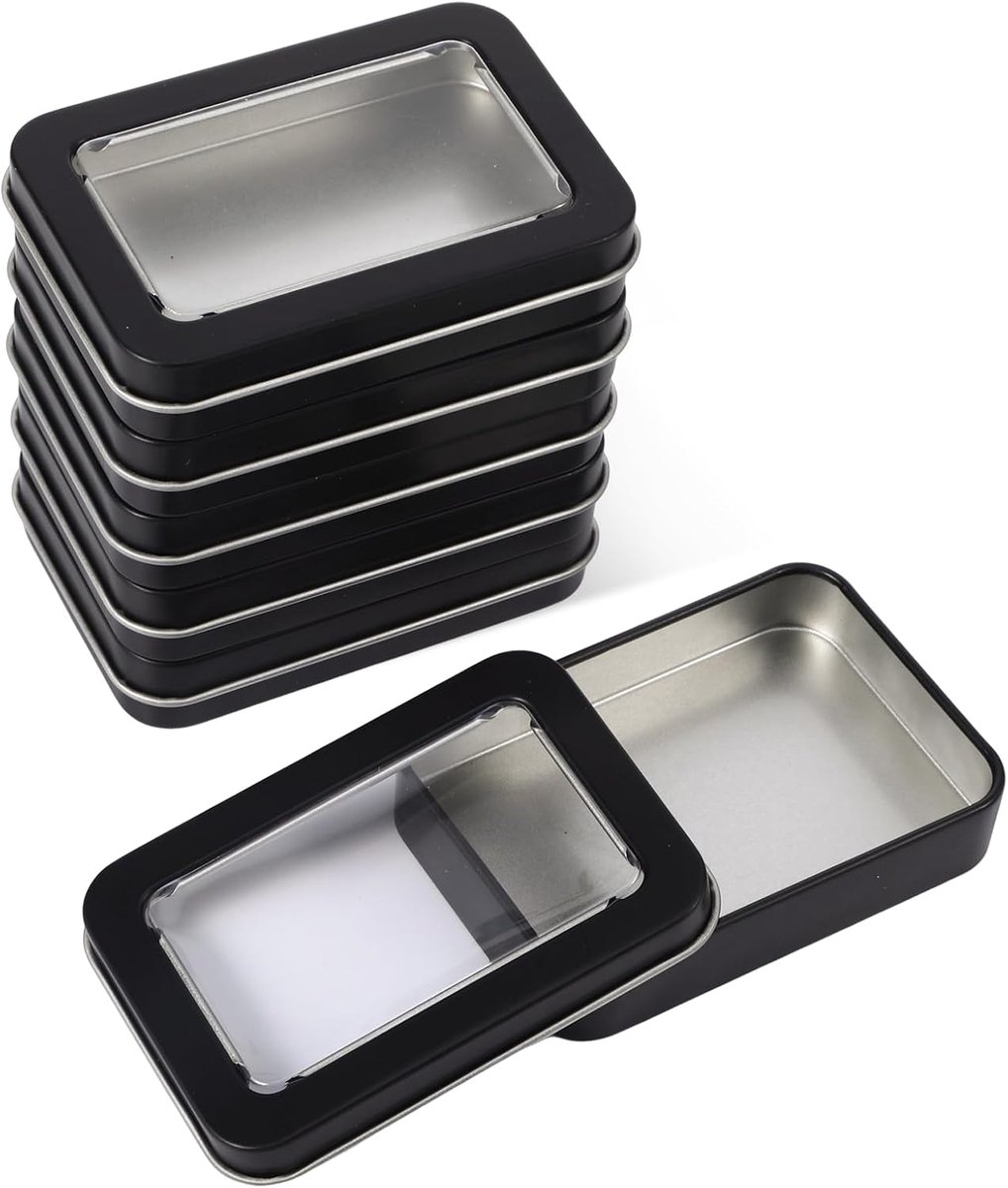 SnelShoppen - 6 Metalen Blikjes met Deksel - Rechthoekige Opbergdozen met Transparante Raam, Duidelijk Venster Deksel (Zwart) voor Keuken, Feest, Camp