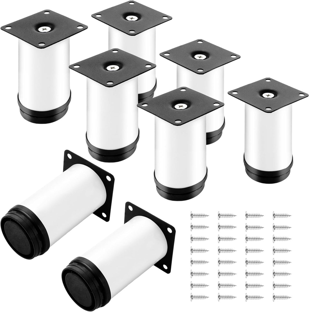 ASelected 8 Pieces Furniture Legs Adjustable White 50 x 100mm, Cabinet Legs Stainless Steel with 32 Screws, Height - ShopVlot