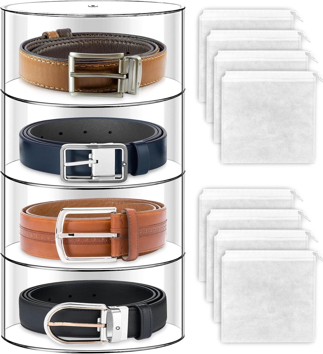 SnelShoppen - Opbergkast met 4 lagen voor riemen, sieraden, horloges, cosmetica en beauty-accessoires van hoogwaardig acrylmateriaal, transparant desi