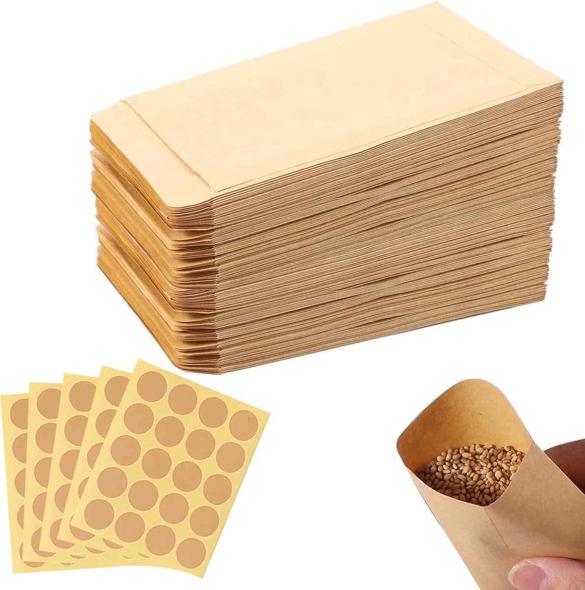 SnelShoppen - Verzamelzakjes 160 stuks, papieren zakken klein 8 x 12 cm, platte zakjes met stickers, lege enveloppen cadeauzakje, doe-het-zelf mini kr