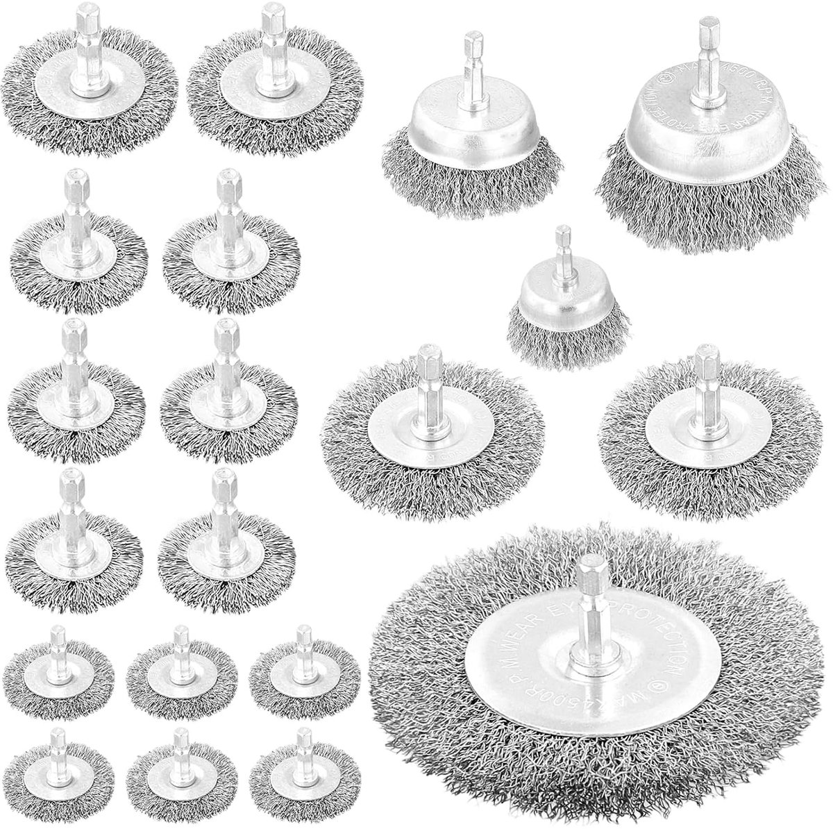 SnelShoppen - Pack van 20 Draadborstel Set, Draadborstels, Accuschroefmachine, Stalen Borstels in 8 Maten, Schuurborstels met Zeskant Stang, Potborste
