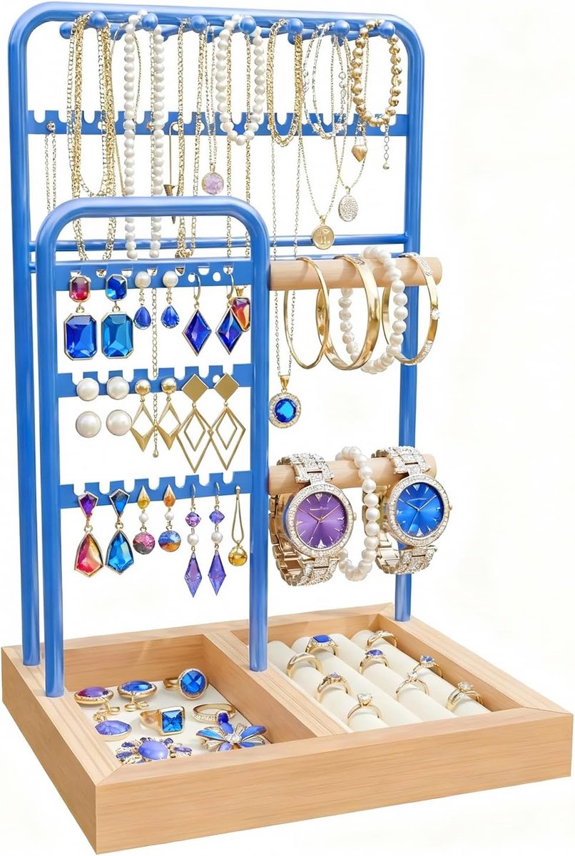 SnelShoppen - Sieradenstandaard Kettingenhouder Sieradenboom Velvet Sieraden Tray Met Opbergbasis Kettingenopbergstand Voor Kettingen Armbanden Ringen