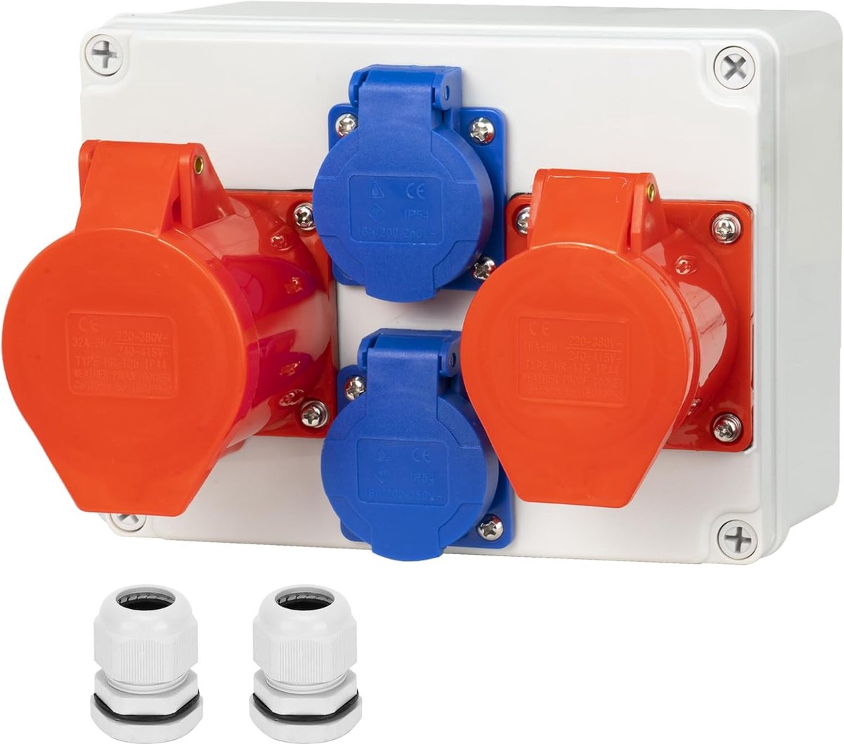 SnelShoppen - Wandmontage verdeeldoos met IP54 Schuko stopcontacten en 16A/32A CEE stopcontact - IP67 constructieverdeelkast voor bouw, evenementen, c