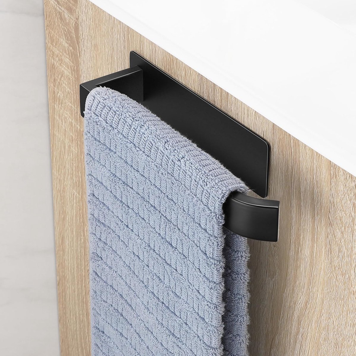 SnelShoppen - Handdoekhouder zonder boren, Mat zwart, 304 RVS handdoekhouder, Zelfklevend, Één-armige handdoekrail voor badkamer en keuken