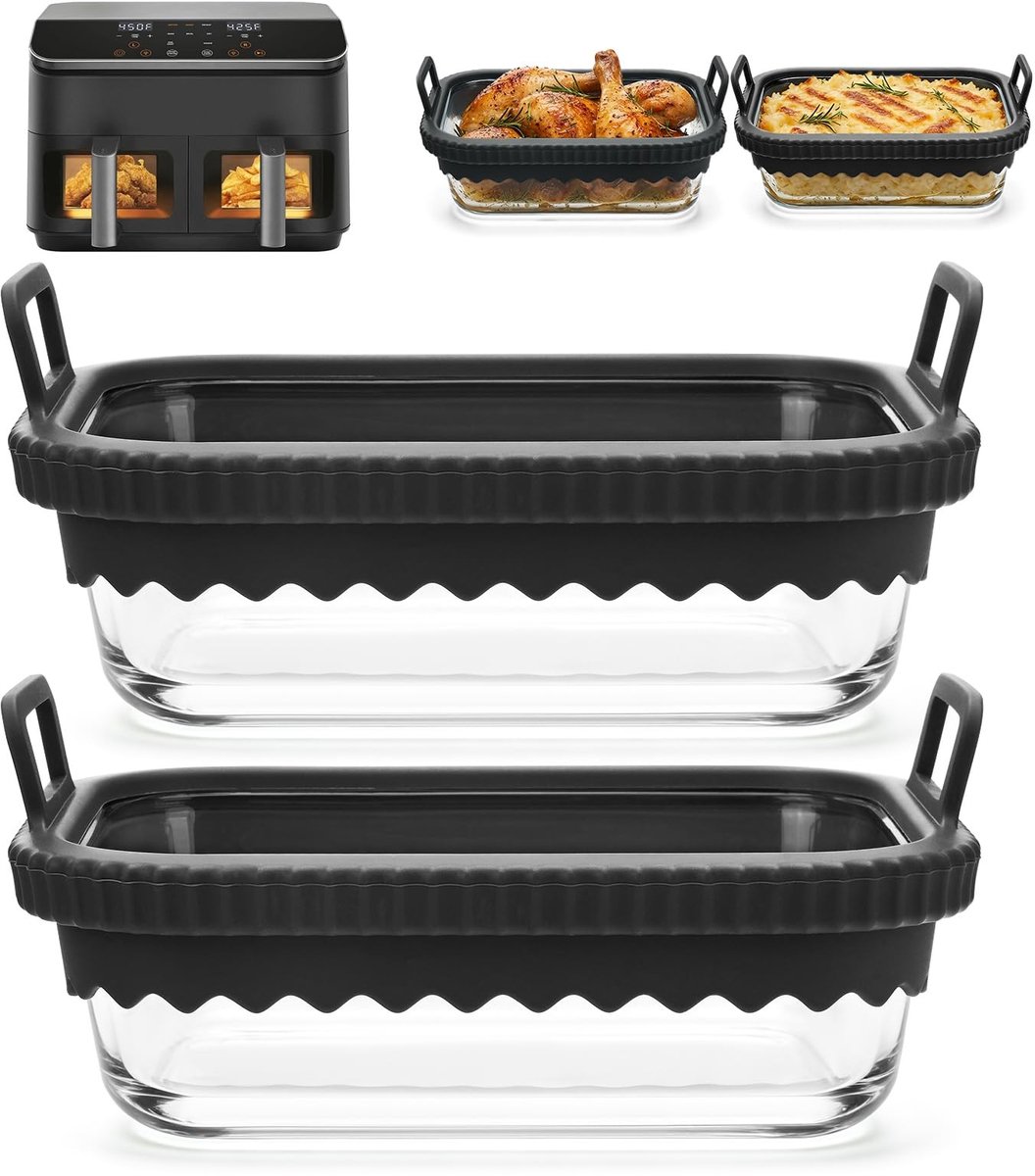 Omgoods - 2 Stuks Ovenbestendige Glazen Bakschalen met Siliconen Handvatten
