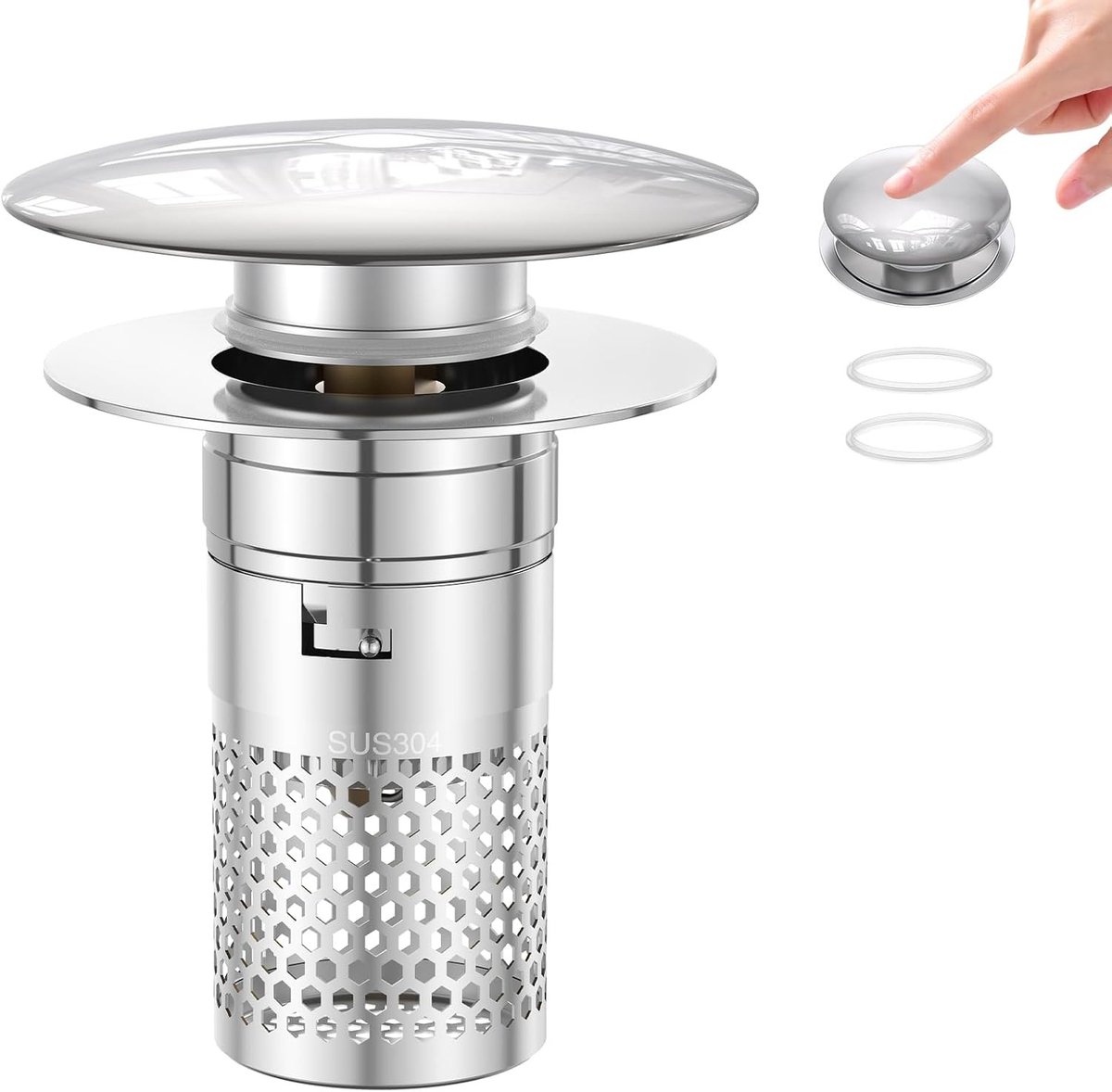 Pop-Up Afvoerstopper van 304 RVS met Anti-Verstopping Functie voor Keuken en Badkamer, Ideaal voor Vloeren en Wasbakken
