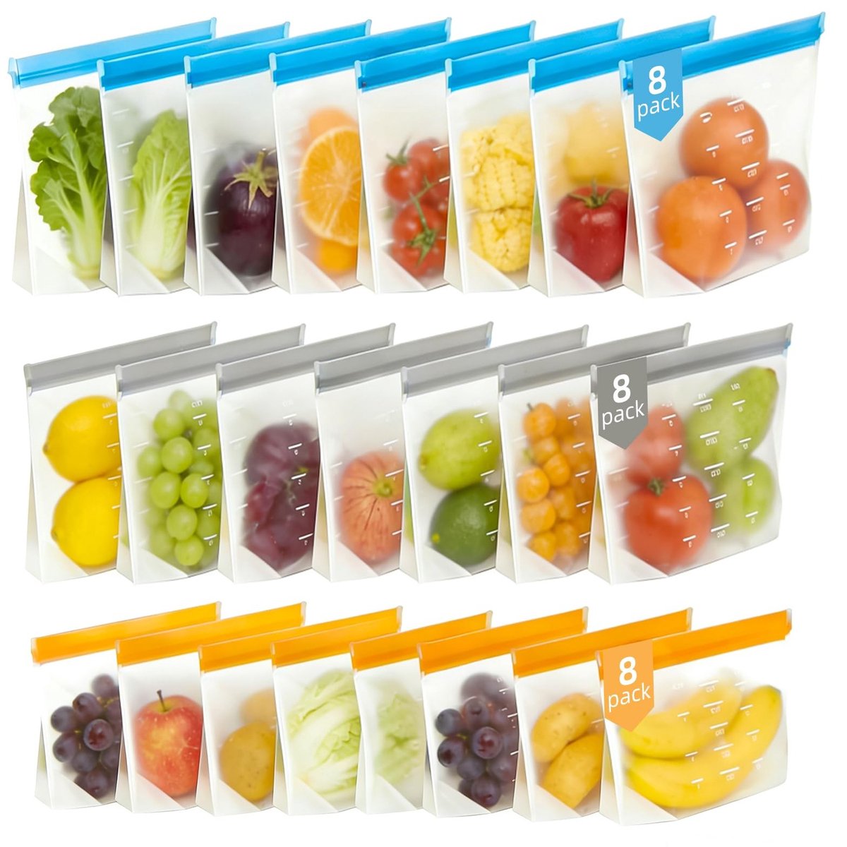 Omgoods - 24 Stuks Herbruikbare Silicone Vrieszakken met Staande Basis