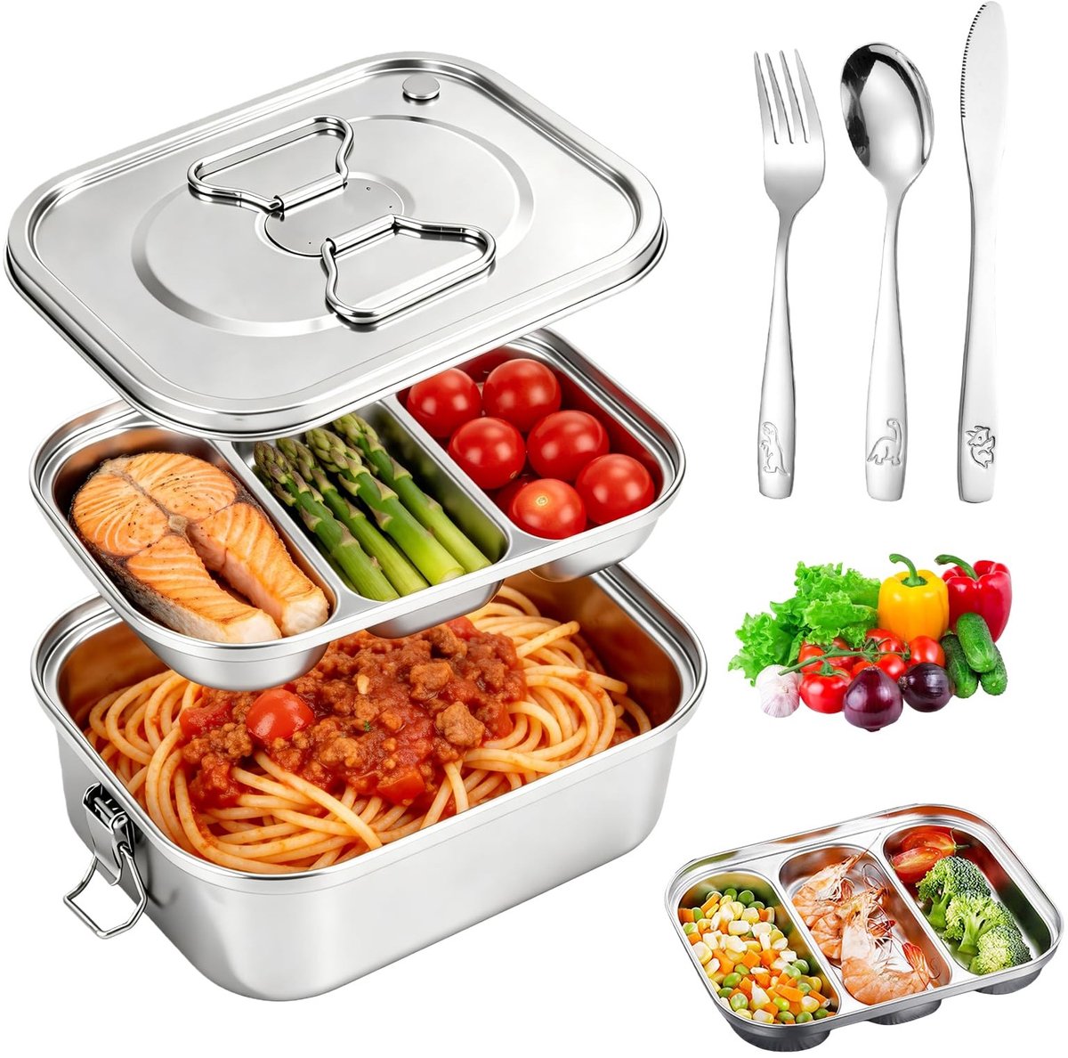 Omgoods - Lunchbox met Compartimenten - Dubbel Laags Geïsoleerd