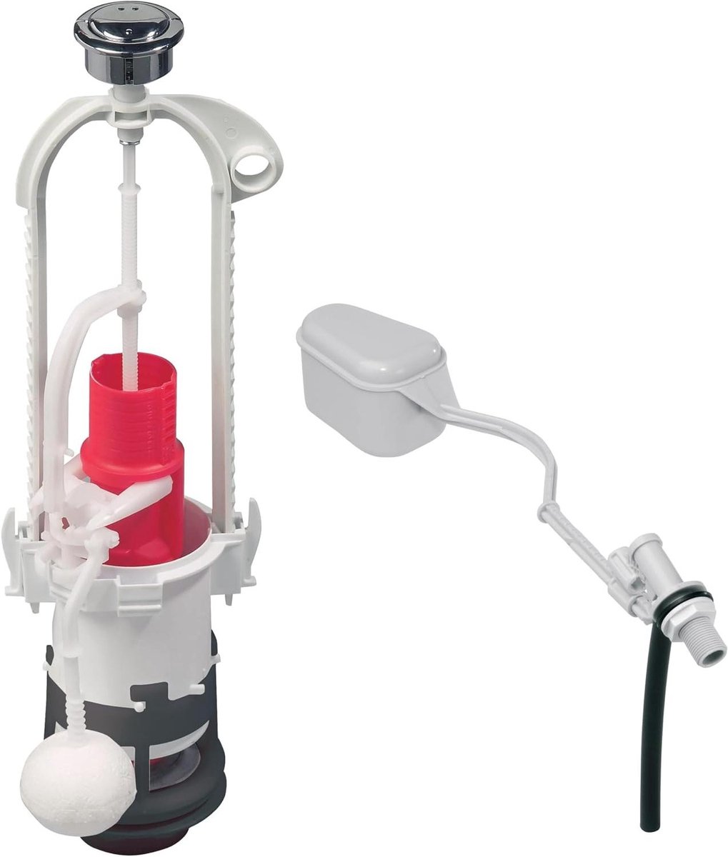 WC Waterspoeling Set - Toilet Spoelmechanisme - Water Besparen - Dubbele Spoeling 3/6L - 32 millimeter - Grijs en Rood