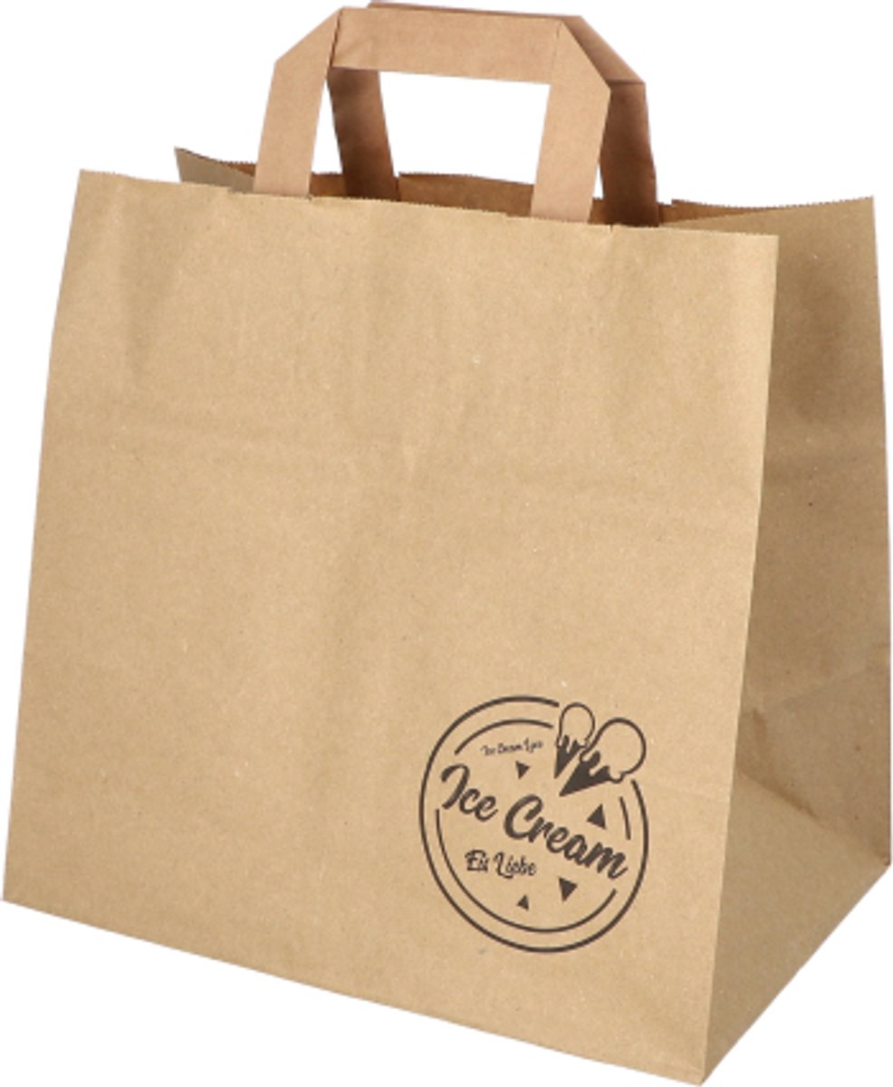 50 Draagtassen, papier 25 cm x 26 cm x 17 cm bruin Icelove met handvaten