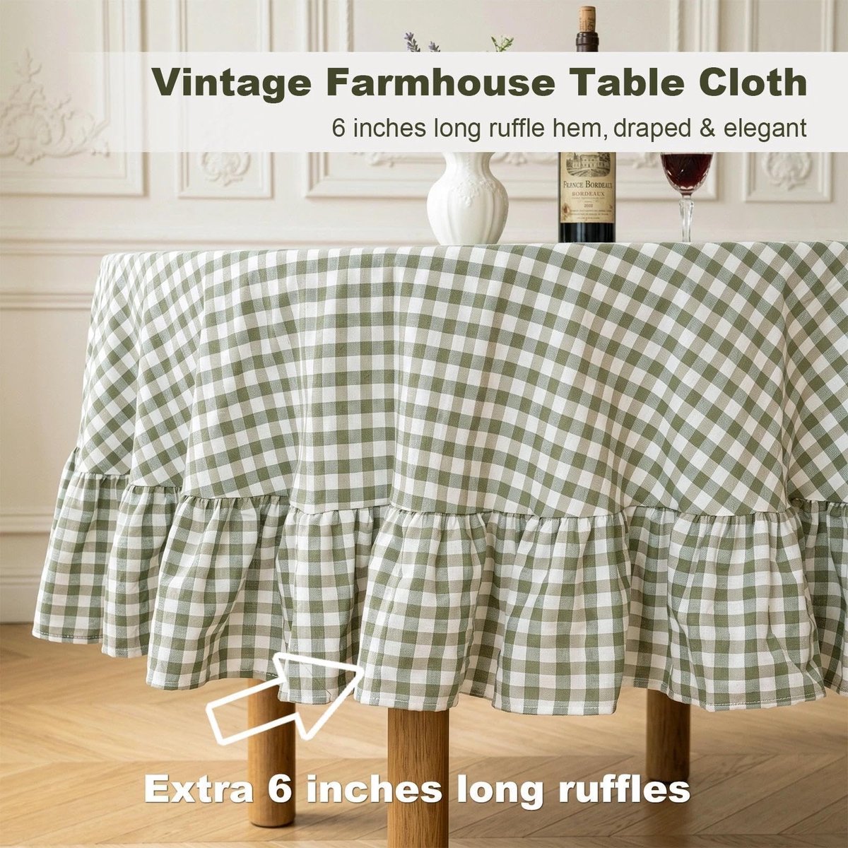 Omgoods - Gingham Tafelkleed met Ruches van 100% Gewassen Katoen 152 cm Rond