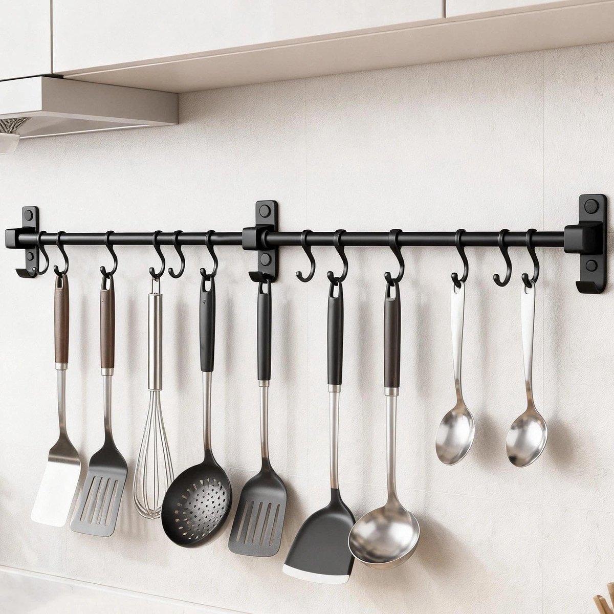 Omgoods - Aluminium Hakenlijst voor Keukengerei met 12 Haken