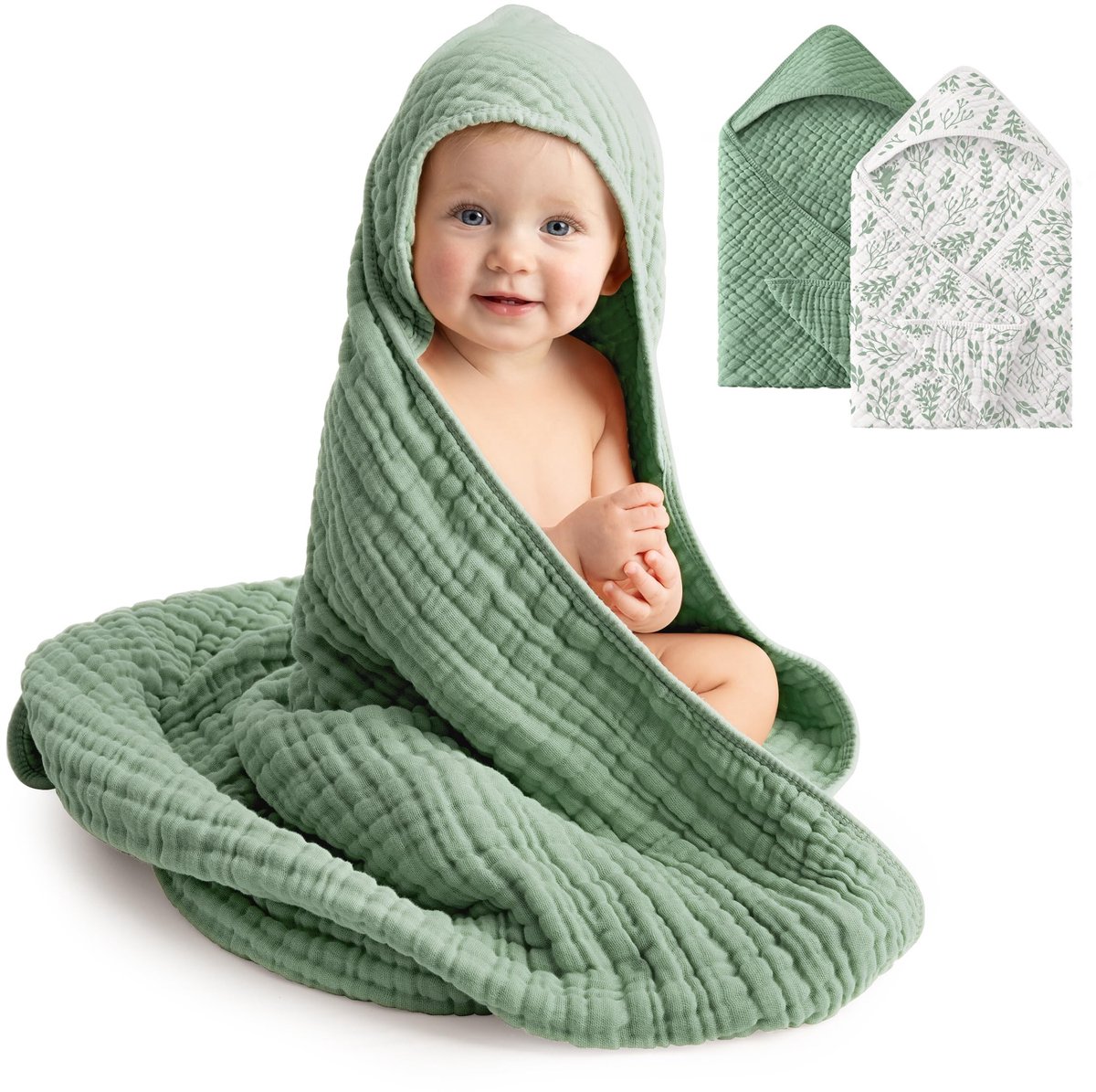 Omgoods - Baby Badhanddoeken met Capuchon - 100% Mousseline Katoen - 2 Stuks
