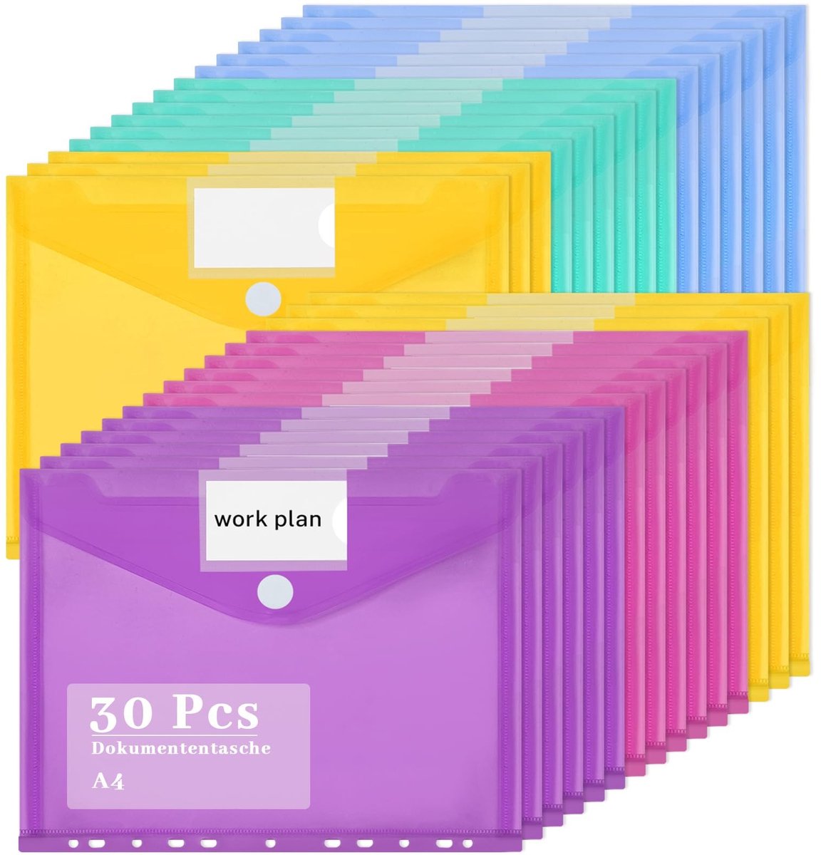 Omgoods - A4 Document Folder - 30 Stuks Waterdichte Documentenhoezen in 5 Kleuren