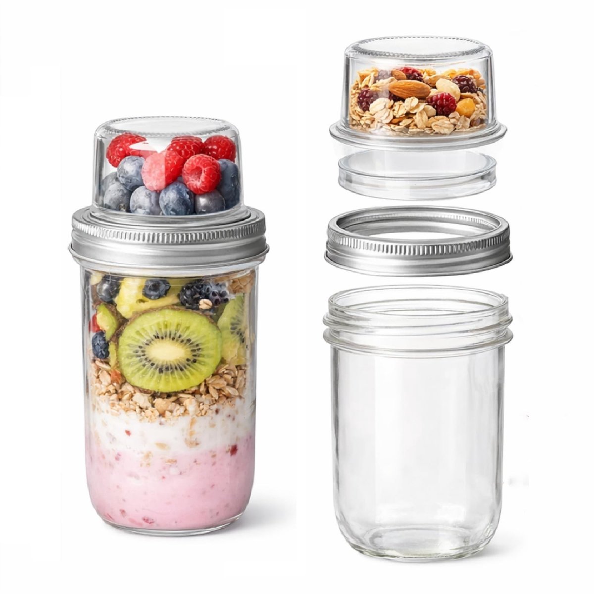 Omgoods - Dubbellaagse Glazen Snackbeker met Deksel, Set van 2