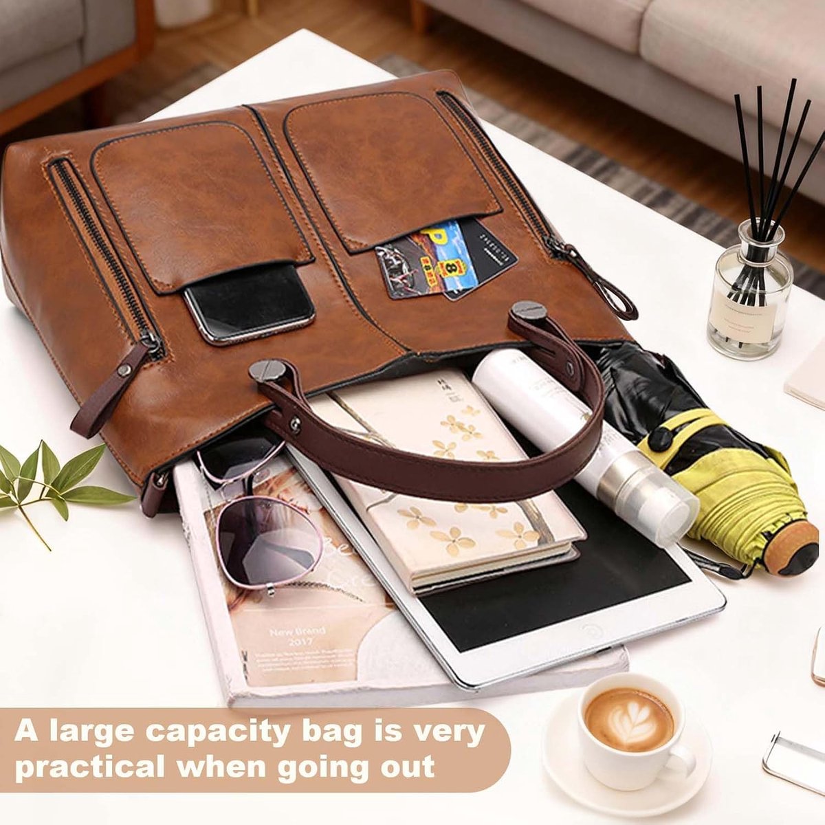 Retro schoudertas voor dames en heren, waterdicht, PU-leer, grote handtas, crossbody tas, moderne tas, dameshandtas, lichte draagtas met afneembare schouderriem