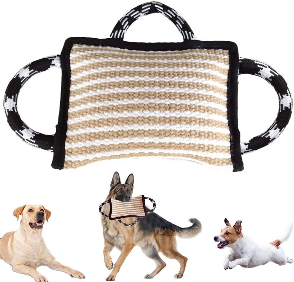Hond bijtpad met 3 handvatten, ideaal voor hondentraining, interactief spel en trekspelletjes, duurzaam en comfortabel bijt kussen voor honden