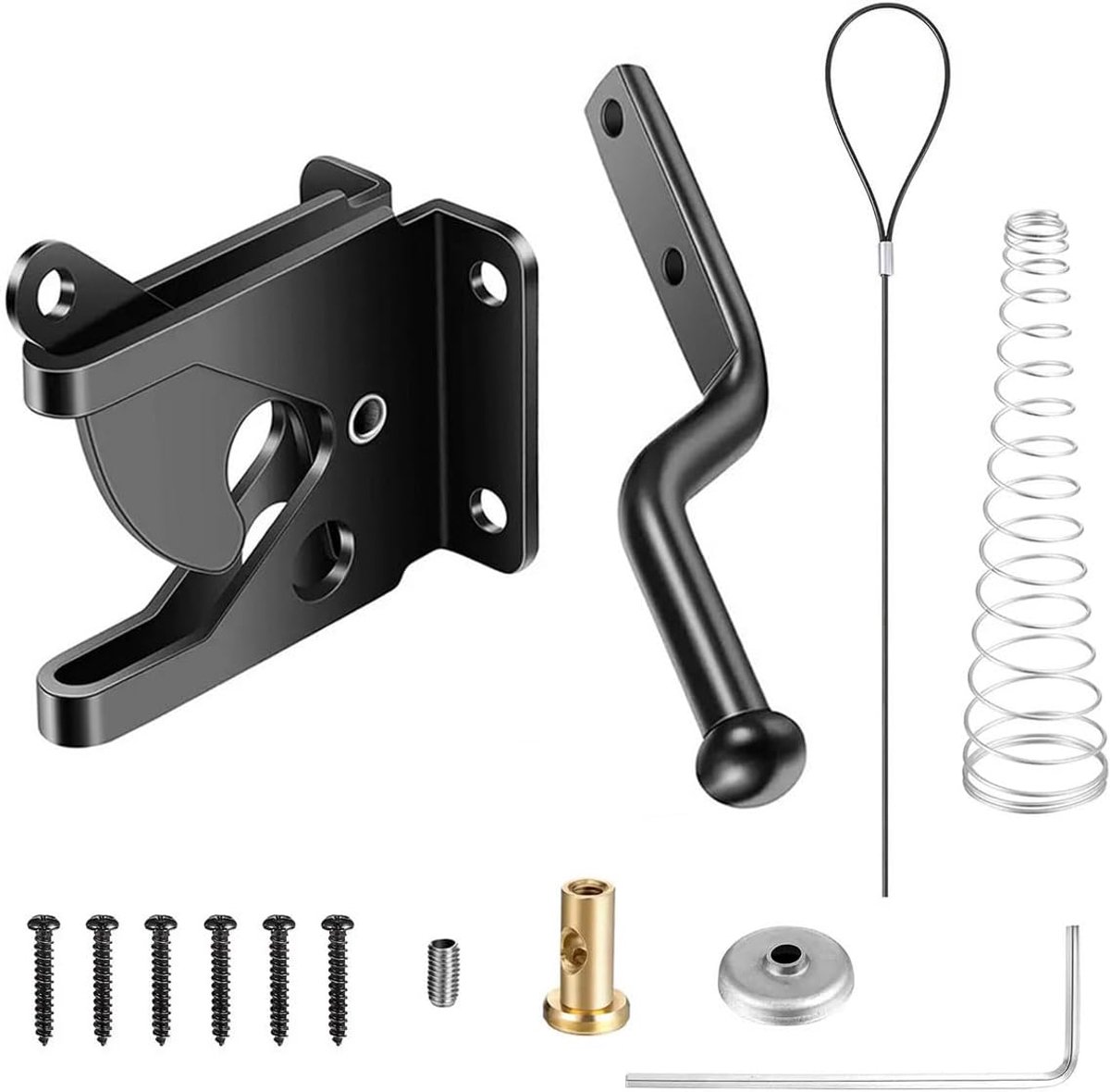 Tuinpoort Klink met Lente Kabel Pull Automatische Poort Zwaartekracht Klink Zelfsluitende Zwaartekracht Hek Gate Lock Heavy Duty Auto Tuinpoort Klink Staaf 144mm Zwart