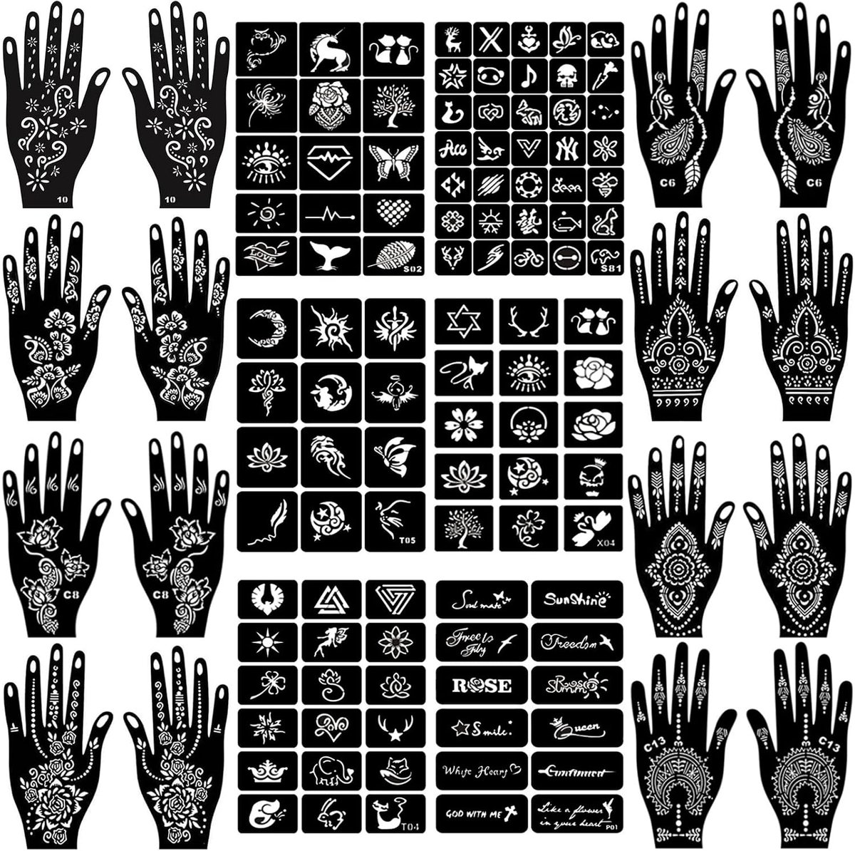 22 Bladen Henna Tattoo Schabloon Kit, Henna Schablonen Temporare Tattoo Schablonen Indische Arabische Händen Tattoo Tempel Sticker voor Dames
