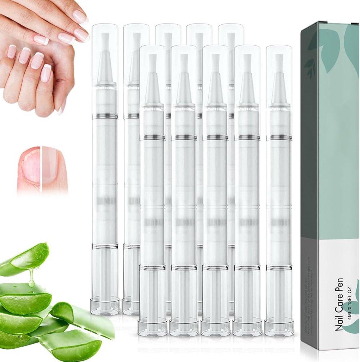 Care Pen, 10 stuks Nail Care pen, nagelverzorgingstift met theeboomolie, aloë vera en vitamine E, voor verzorgde vingernagels en teennagels