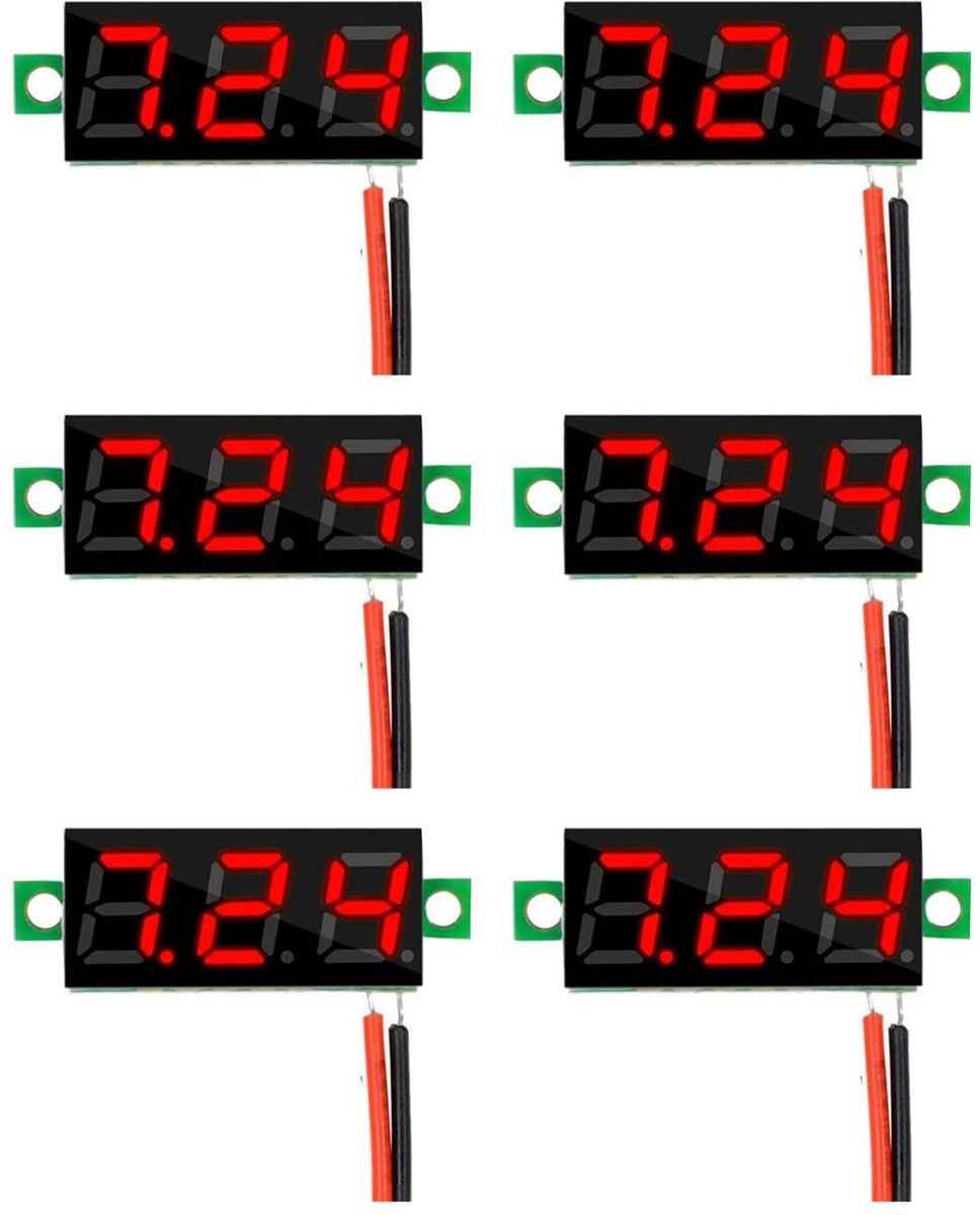 6 stuks 0,28 inch mini-digitale voltmeter, led-display, voltmeter, meetbereik DC 2,4-30 V, twee draden, spanningstester, ompolingsbeveiliging en nauwkeurige drukmeting (rood)