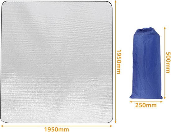 Isolatiemat voor camping, 200 x 200 cm, dikke aluminium campingmat, 2,5 mm, thermische campingmat, waterdicht en opvouwbaar, met tas voor picknick, wandelen, strand — afbeelding 2