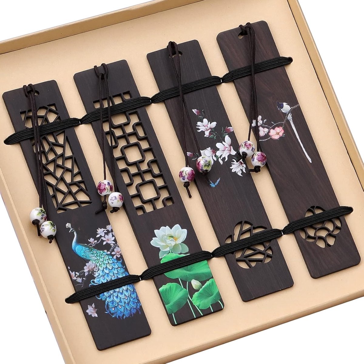 Houten bladwijzer voor mannen vrouwen, handgemaakt natuurlijk houtsnijwerk, hol en beschilderd ambacht, ideale cadeaus voor mannen, vrouwen, vrienden, meisjes, leraren, verjaardagscadeau (pauw