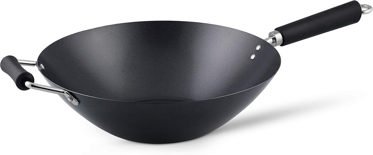 SnelShoppen - Carbon Staal Wok 35cm, Non Stick, Geschikt voor Inductie, Lichtgewicht Keukenware, Vaatwasserbestendig, 2 Jaar Garantie