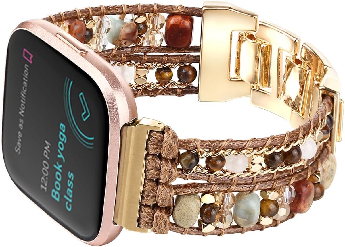 gevlochten armband, compatibel met Fitbit Versa 4/Versa 3/Sense/Sense 2, handgemaakte gevlochten armband met kralen voor Fitbit Smartwatch