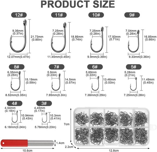 Vissen haken 500pcs - maat 3-12 - gebogen en brede opening - perfect voor karpervissen - ShopVlot — afbeelding 5