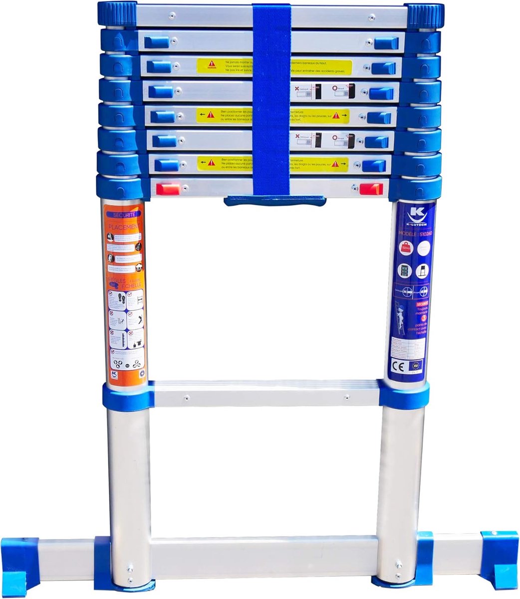 SnelShoppen - Inklapbare Telescoopladder van Hoogwaardig Aluminium, Geschikt tot 150 kg, EN131 CE Gecertificeerd, 260 cm voor Thuis, Tuin en Klussen