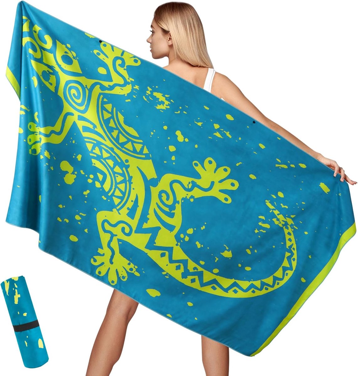 Microvezel Strandhanddoek, 200 x 100 cm, Compact, Zandbestendig, Licht, Sneldrogend, Uitgerust Met Nettas, Strandhanddoek Voor Heren