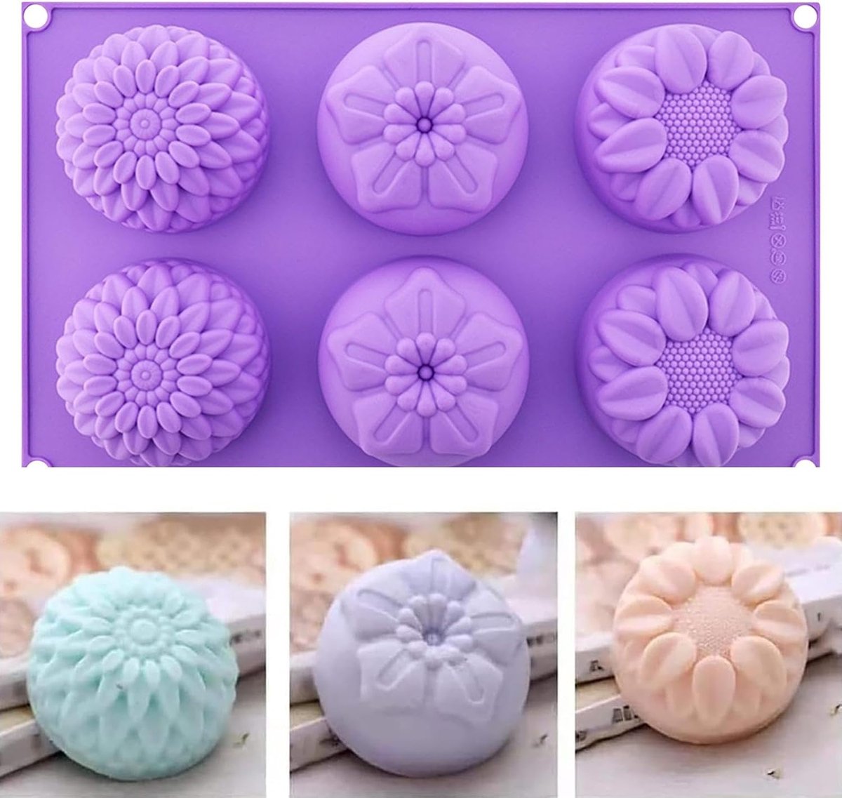 Zeepvormen van siliconen, 6 holle gietvormen, badbommenvormen, handgemaakte zeepvorm, siliconen vorm zeep, bloemen, zeepvormen, set voor doe-het-zelf zeep, gelei, chocolade, cake