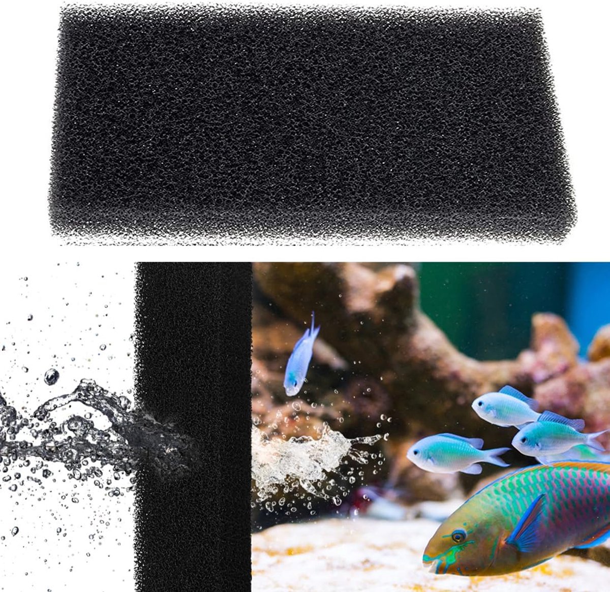 Biochemisch katoen, dichtheid van actieve kool, filtermedium, biologisch filterschuim, herbruikbare spons, deeltjesfiltering, helder water, kan op maat worden gesneden (L x B x H)