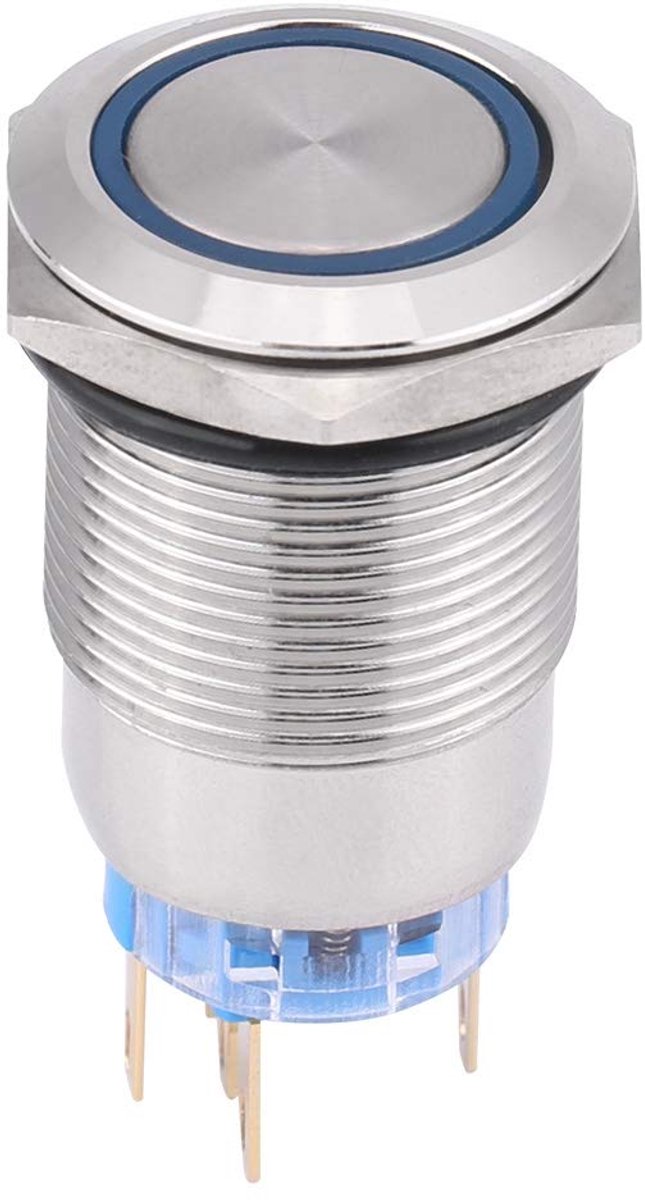 19 mm 12V-24V waterdicht roestvrij staal, vergrendeling, led power, drukschakelaar aan/uit vergrendeling, knop, schakelaar, 1NO1NC (rood)