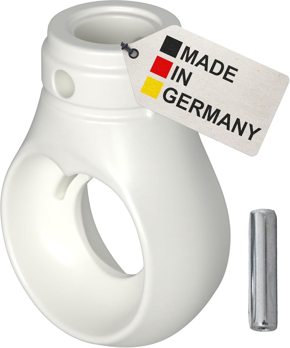 Luifeloog 12mm kunststof [Made in Germany] - houder voor luifelslinger met kogelhaak - zwengeloog in verkeerswit - RAL9016 - met spanpen - stiftbreedte 4mm - hoogte 52,5mm