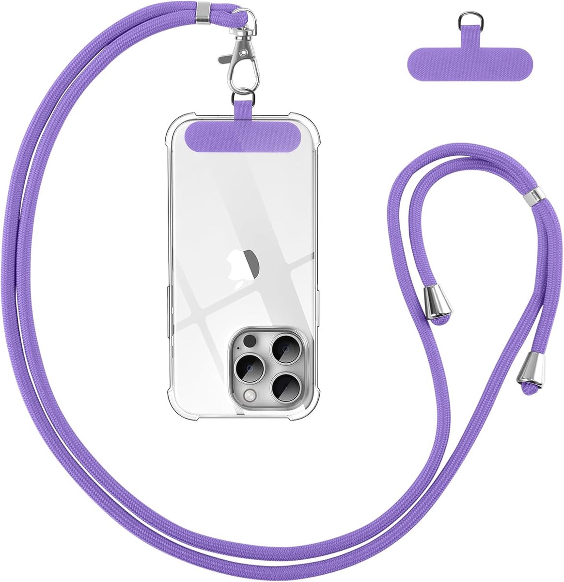 Koord voor mobiele telefoon, universeel, met patch, verstelbaar, afneembaar, van nylon, koord, schouderriem compatibel met de meeste smartphones, paars 01