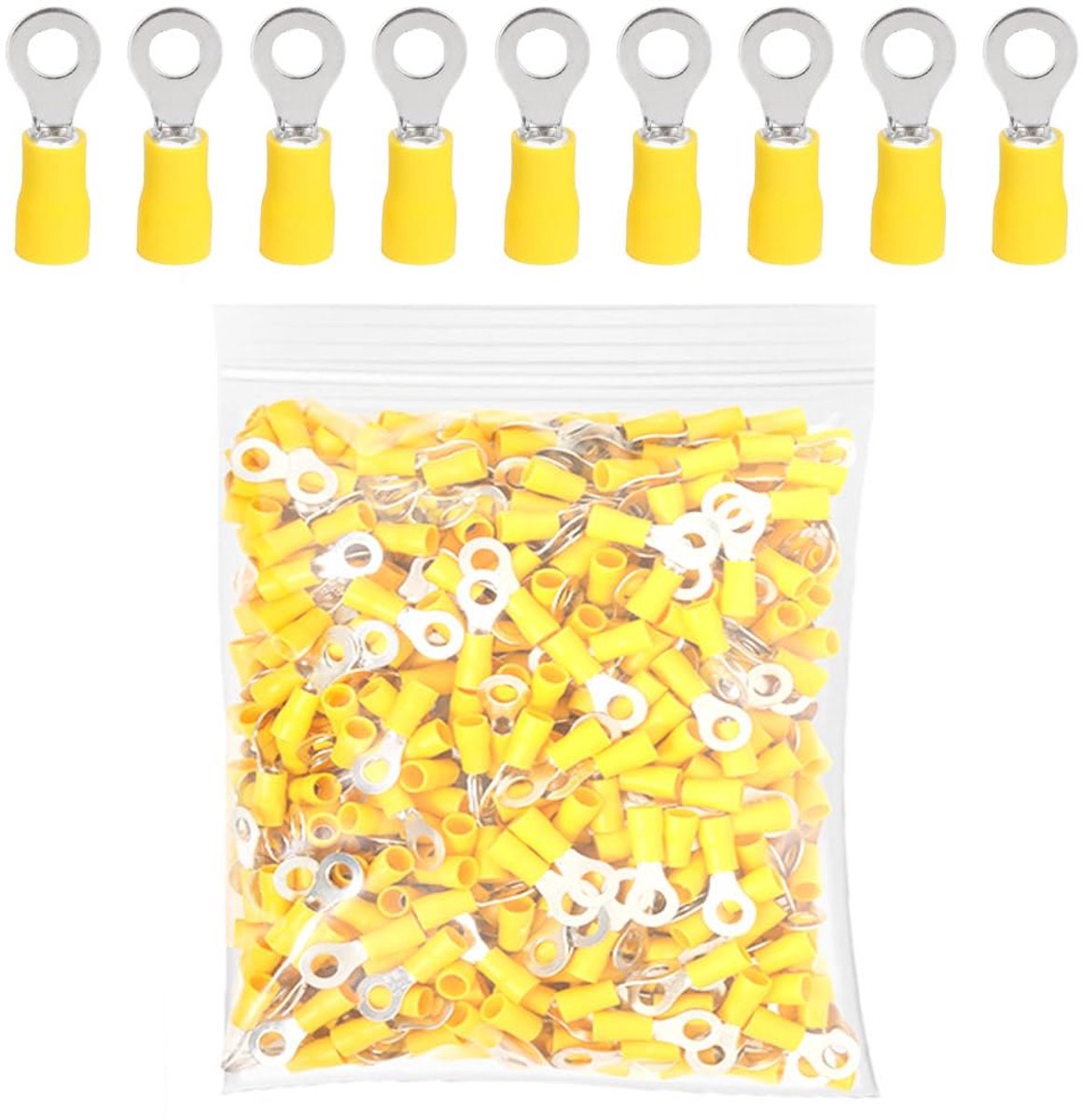 100 Stuks M5 Ringkabelschoenen Koper Kabelverbinders 5,3mm Gatring Kabelschoenen 10-12AWG Geïsoleerde Elektrische Aansluitklemmen Draad knelverbindingen Connectoren