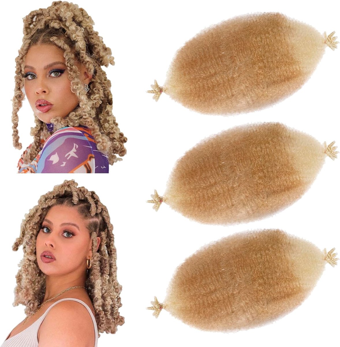 Afro Twist Hair Pre Fluffed Marley Twist Braiding Hair Spring Twist Hair Wrapping Hair for Soft Locs Hair Extensions (27/613, 16 inch(Pack of 3))