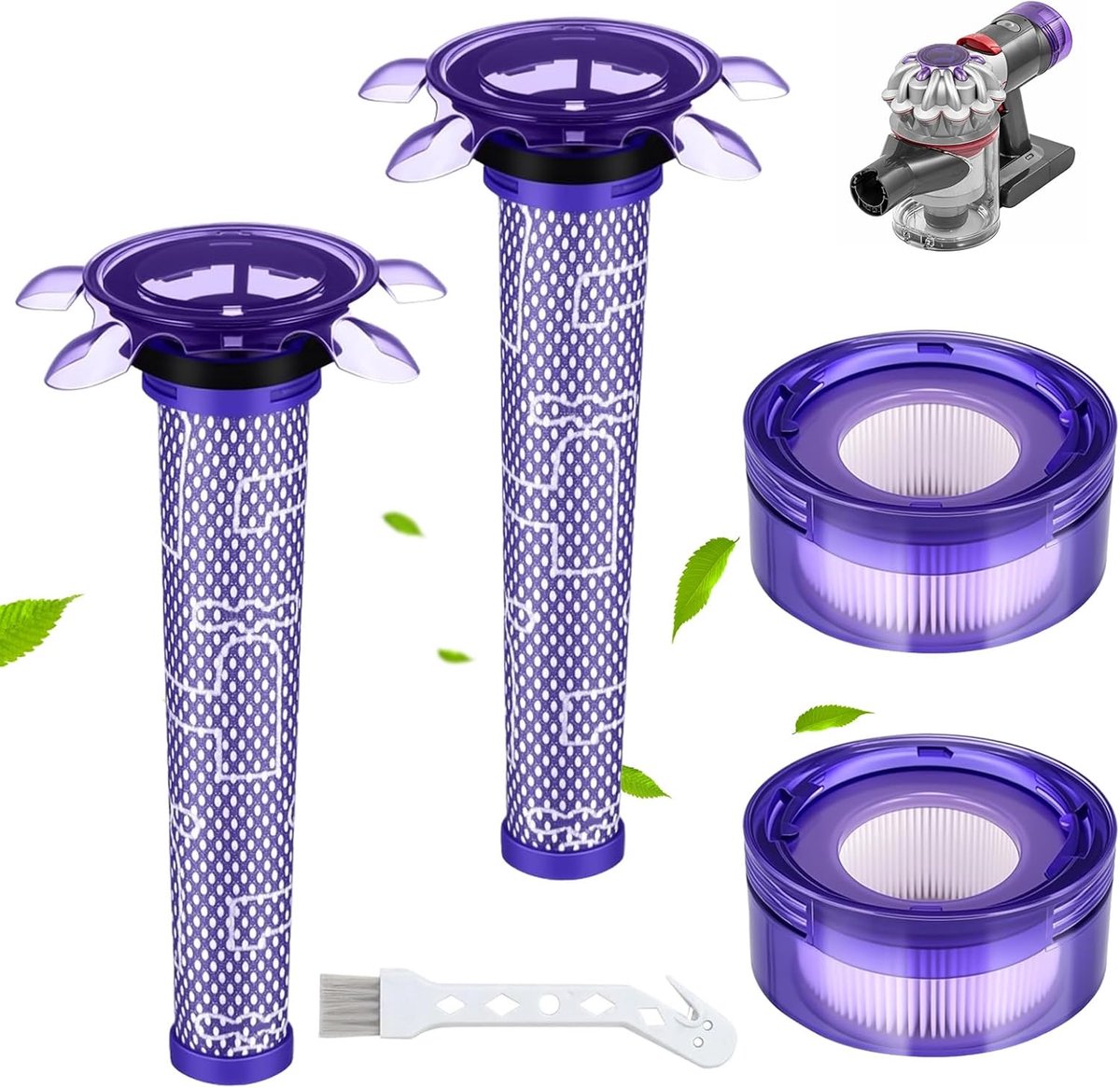V8 en V7 stofzuigerfilter vervangingsset, inclusief 2 voorfilters + 2 nafilters + 1 borstel, compatibel met Dyson V8, V7, Animal en Absolute Motorhead stofzuigers