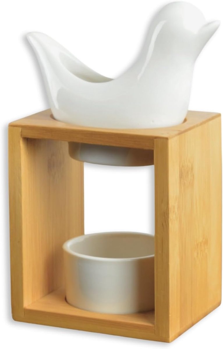 Geurkaarsenhouder 13 cm - Houten en keramische diffuser - Scented wax fondant brander - Ideaal voor aromatherapie - SnelShoppen