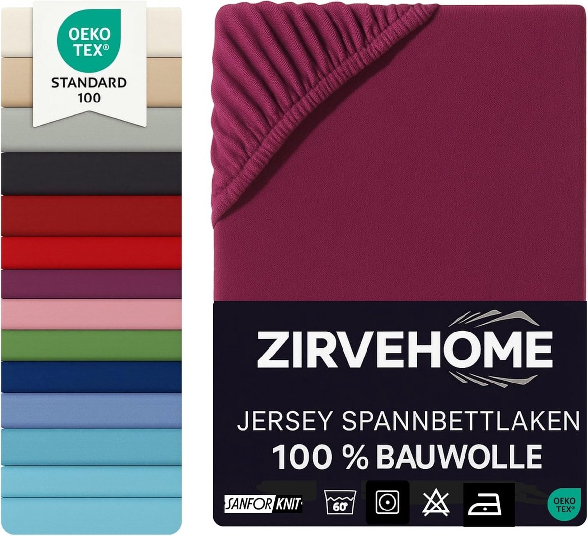 SnelShoppen - Fitted Sheet 180 x 200 cm - 200 x 220 cm Jersey Katoen - Geschikt voor Waterbedden en Boxspringbedden - Bordeaux - Tot 35 cm Hoog