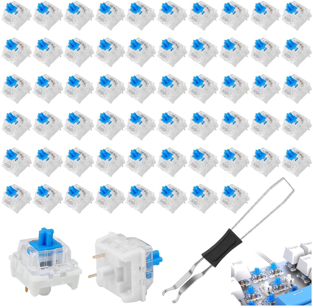Mechanische toetsen 60pcs - Transparant blauw - Waterdicht en stofdicht - Perfect voor gaming - SnelShoppen