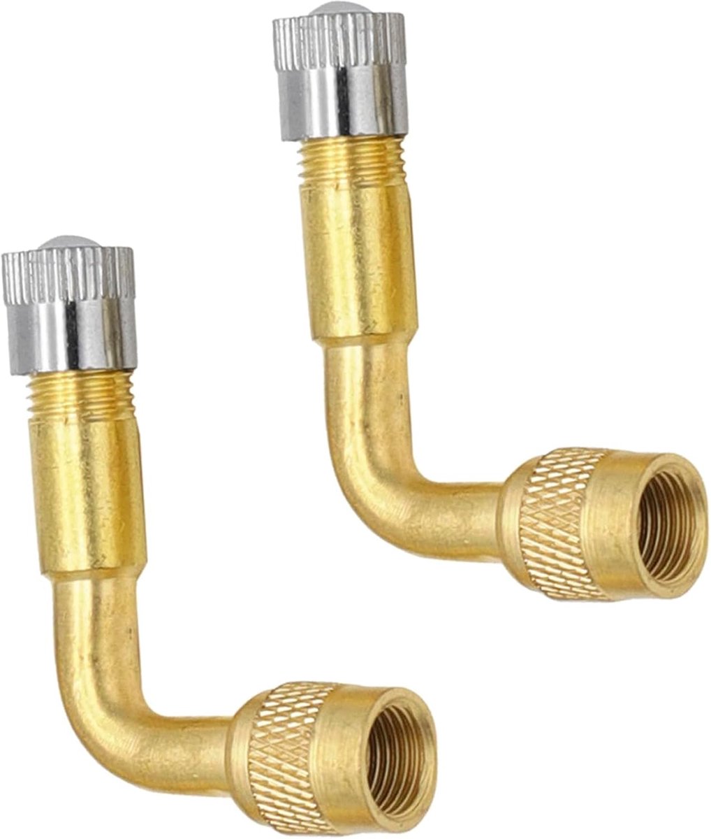SnelShoppen - Klepverlenging 90 graden 2 stuks Bandenventielverlengingen Adapter | Massief Messing Metalen Kappen | Universele Bandadapter Voor Auto F