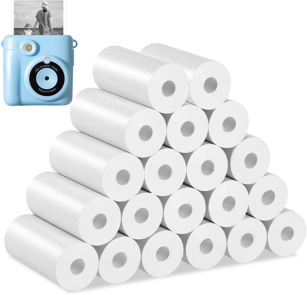 SnelShoppen - Thermisch Papier voor Kindercamera en Instantcamera, 57 mm, 20 Rollen, Wit, Foto's Maken voor Kinderen, Creatief en Speels