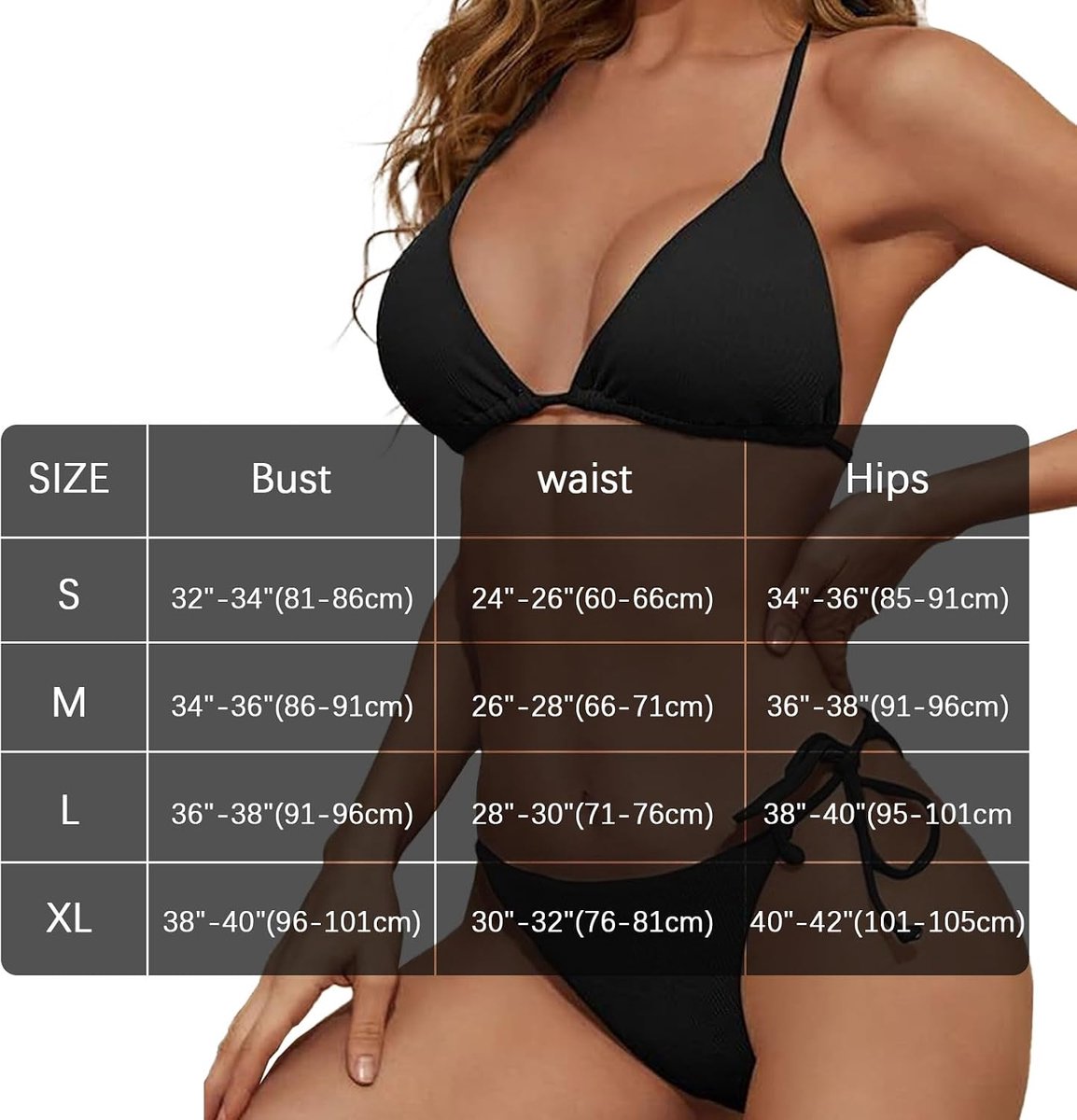 Bikini voor dames, sexy triangel-bikinitop, verstelbare hoge taille, bikinibroek, badpak, zwempak, vetersluiting aan de zijkant