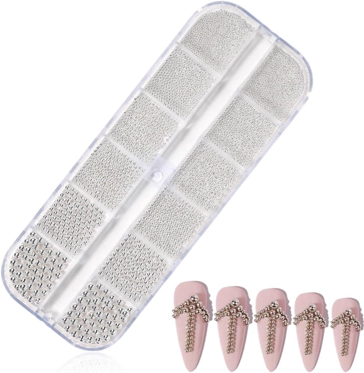 1 stuk nail art parels platte achterkant parels nail charms nail art benodigdheden design nagelaccessoires strass met pincet (verschillende maten) (zilver)