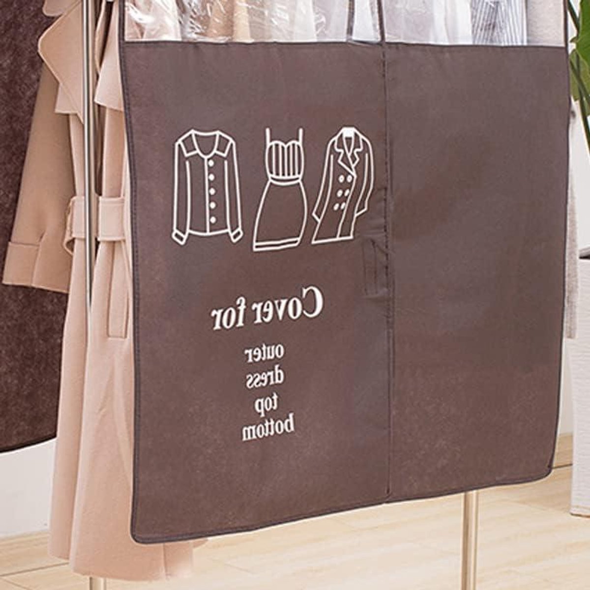 Kledingbeschermer - Stofhoes Kleding - Kleding Opbergen - Transparant Venster - 31x31x2 cm - Koffie