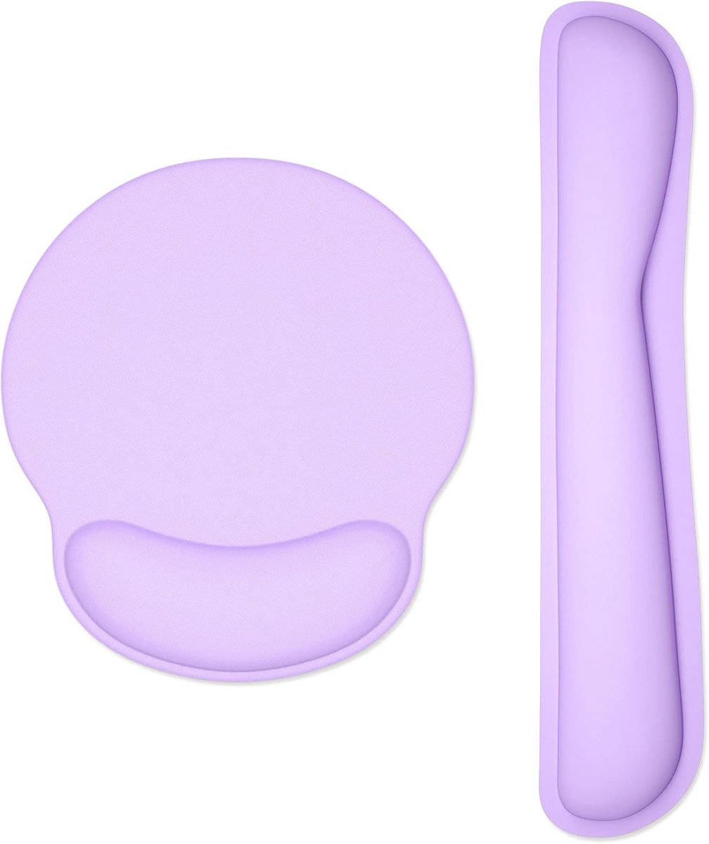 Toetsenbord en Muis Polssteun Set - Traagschuim, Ergonomisch, Met Antislip Onderkant - Violet