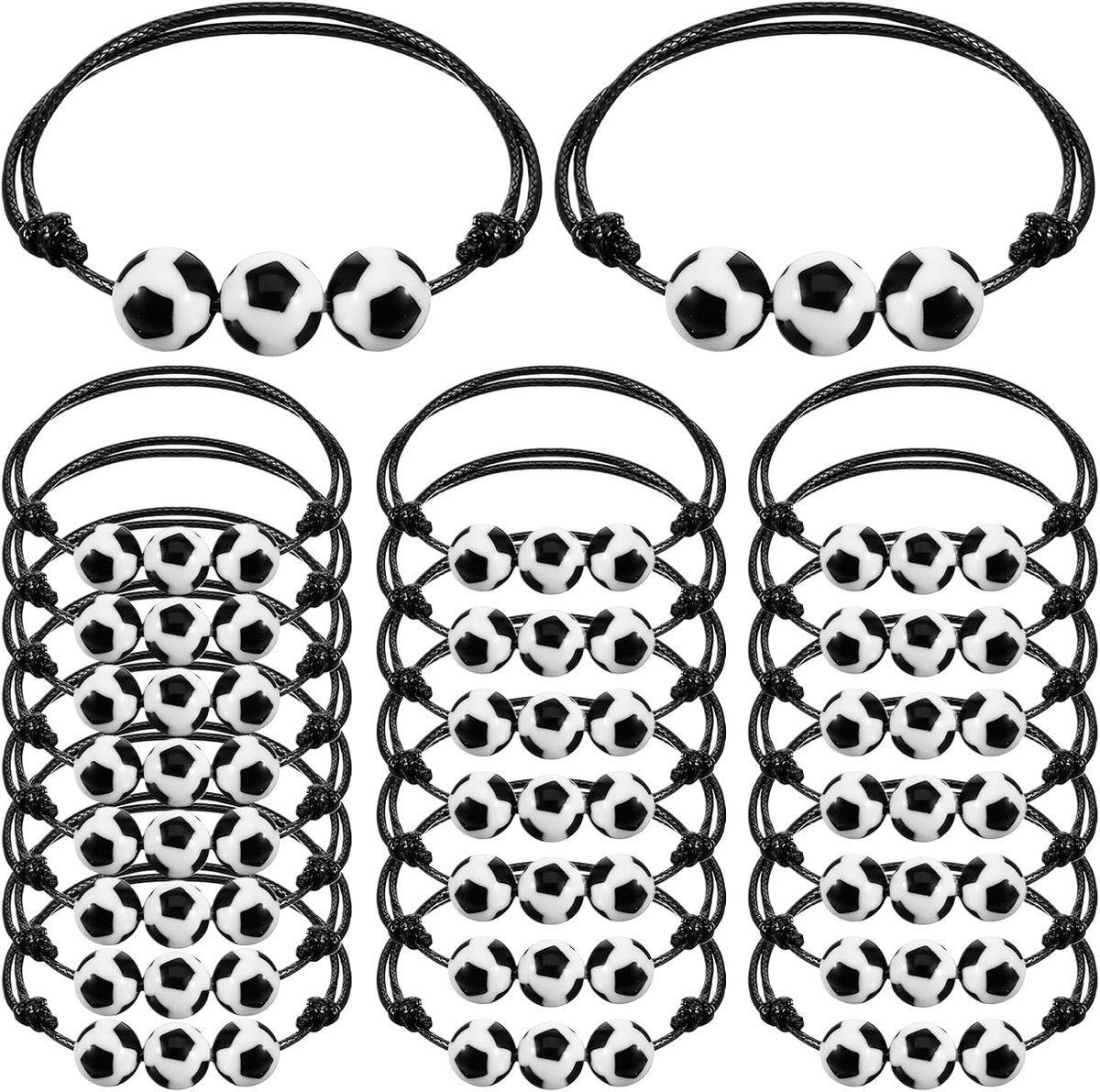 24 stuks voetbalarmbanden, verstelbare sportpolsbandjes, gevlochten paracord met siliconen kraal, teamaccessoires voor jongens, meisjes, tieners, voetbalgeschenken